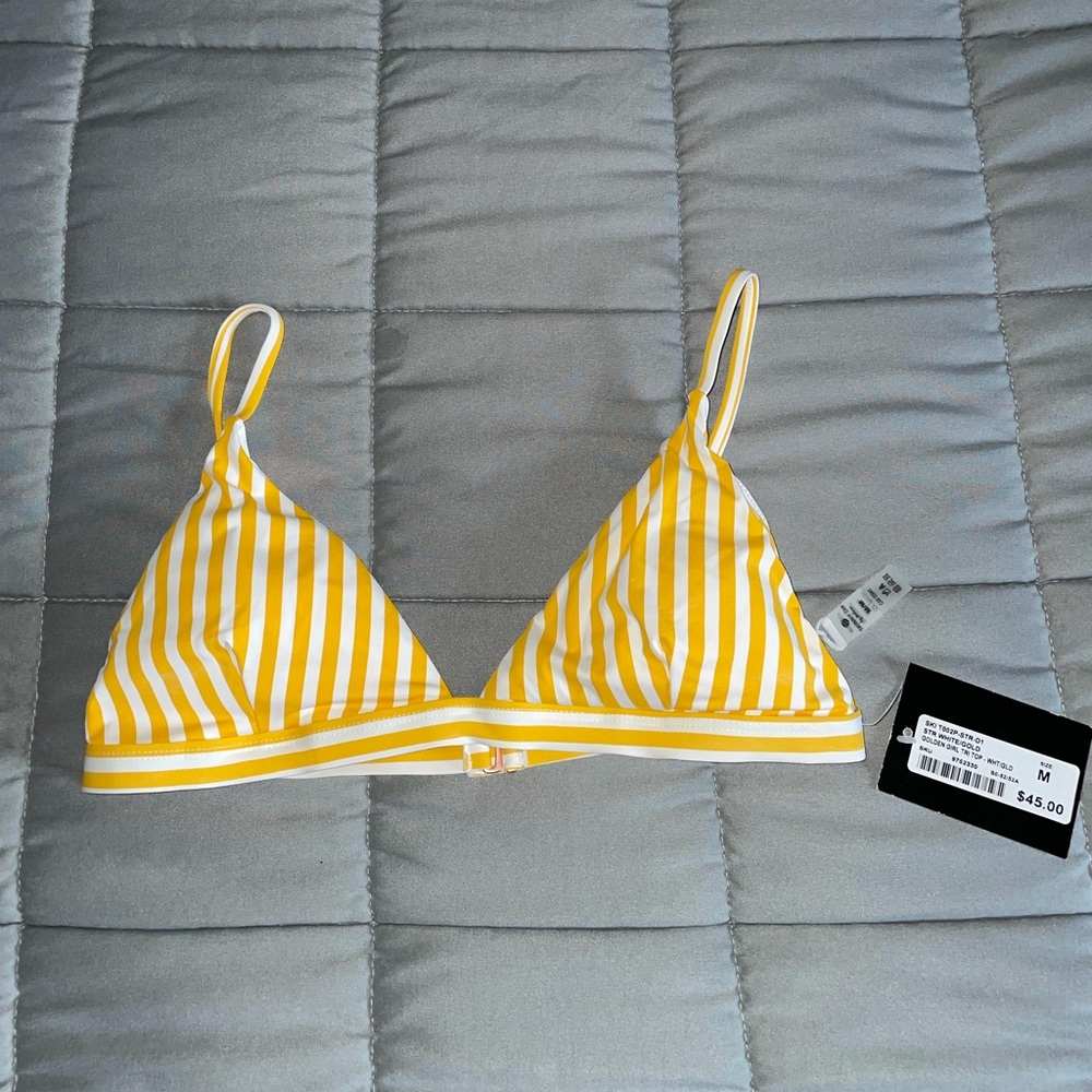 Yellow striped bikini top